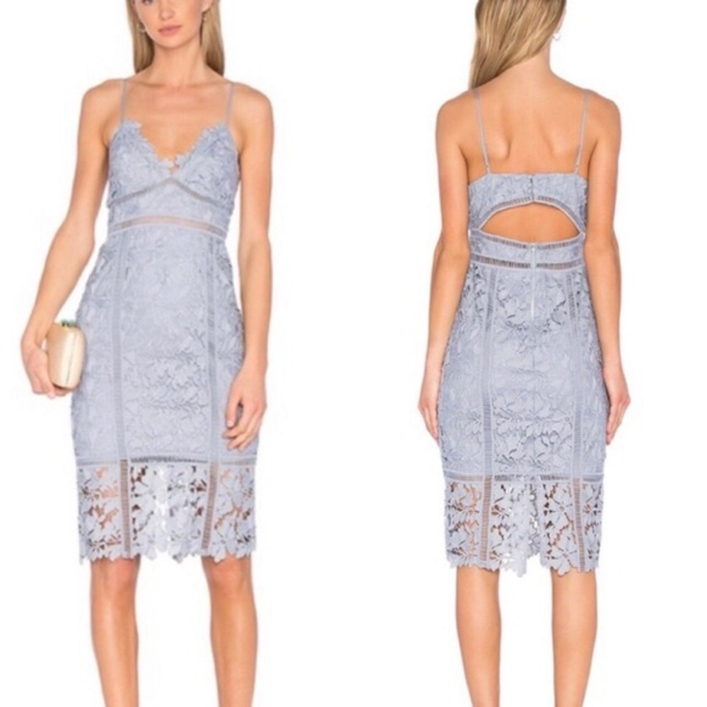 Botanica Lace Dress in Dusty Blue - Bardot